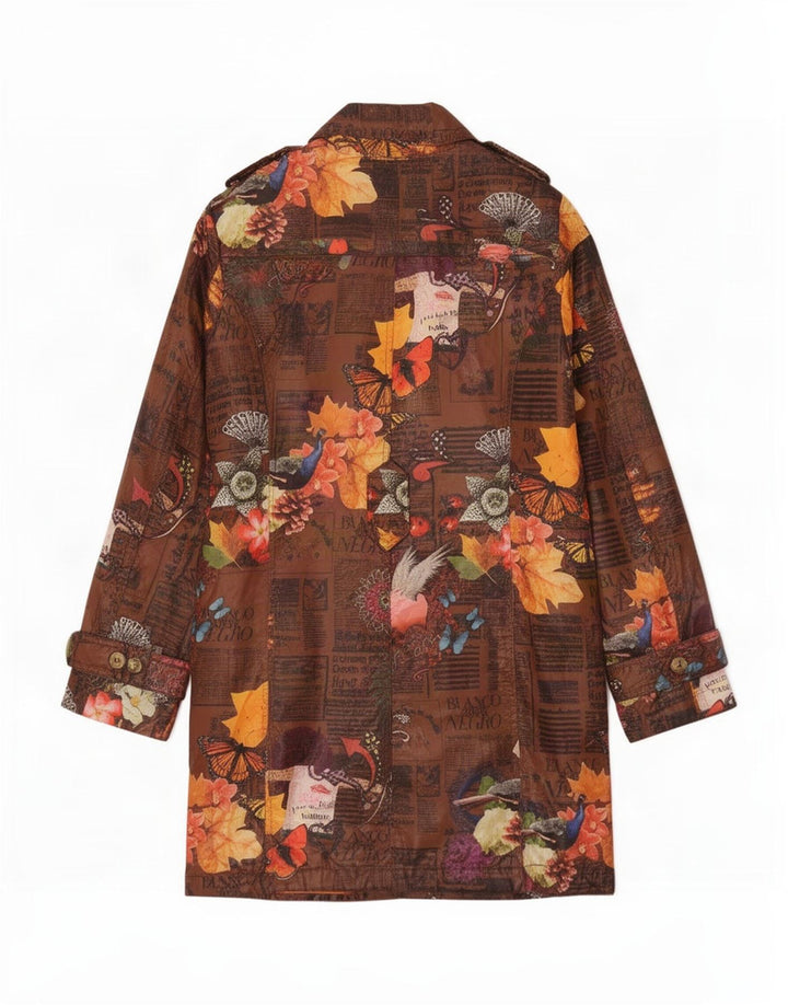 Trench coat feminino Desigual EU 38 poliéster floral marrom médio