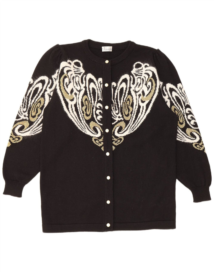 Suéter cardigã feminino vintage UE 38/40 médio preto paisley acrílico