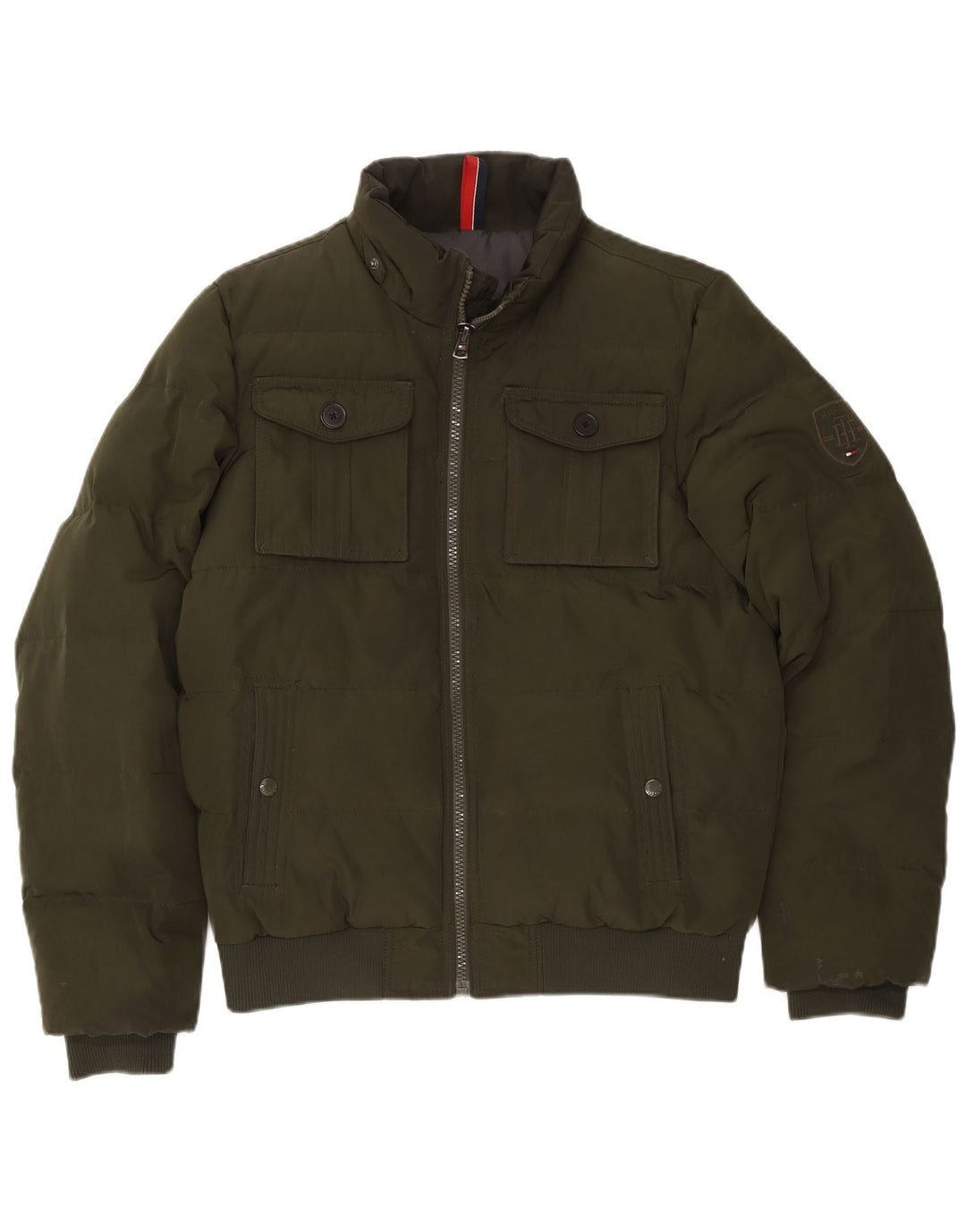 Jaqueta acolchoada masculina Tommy Hilfiger UK 38 poliéster verde médio