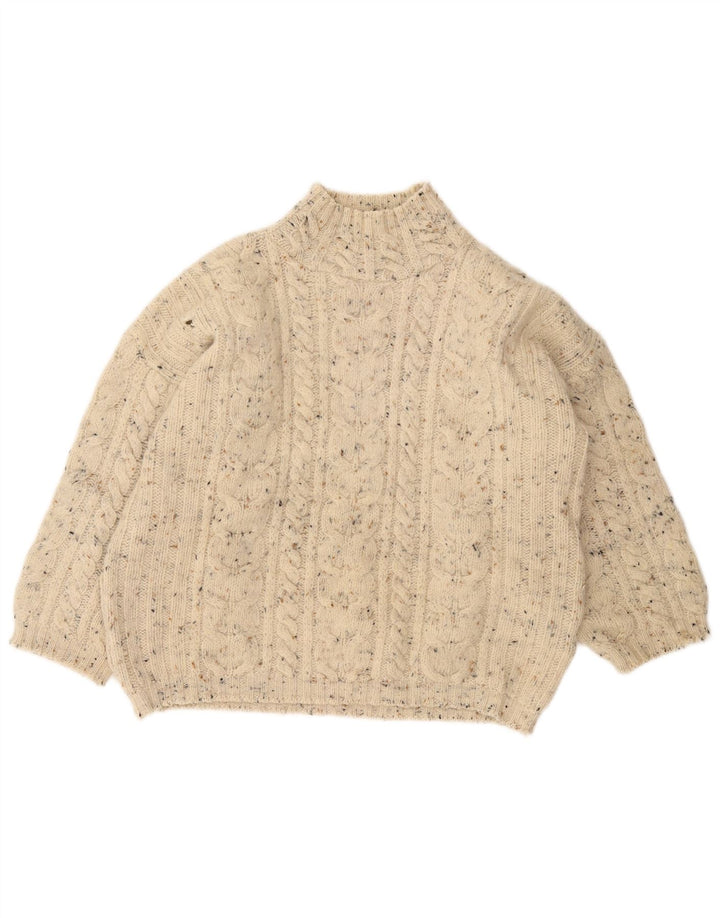 Suéter feminino VINTAGE com gola tartaruga Reino Unido 18 XL branco manchado