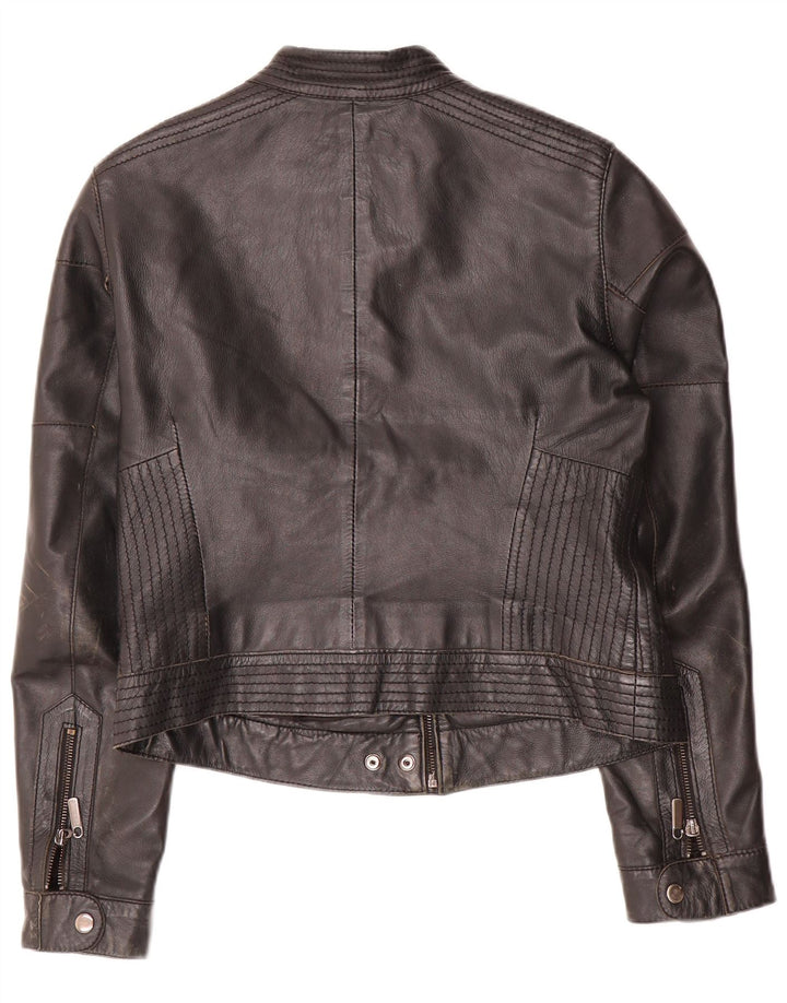 Jaqueta feminina de couro cropped Jones EU 38 couro preto médio