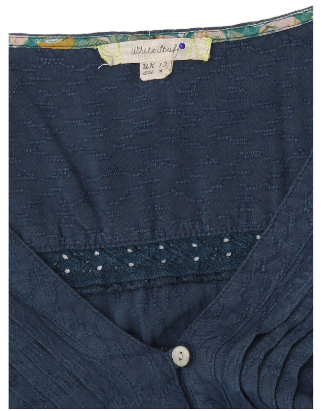 Vestido feminino branco de manga comprida em camadas UK 12 viscose azul médio