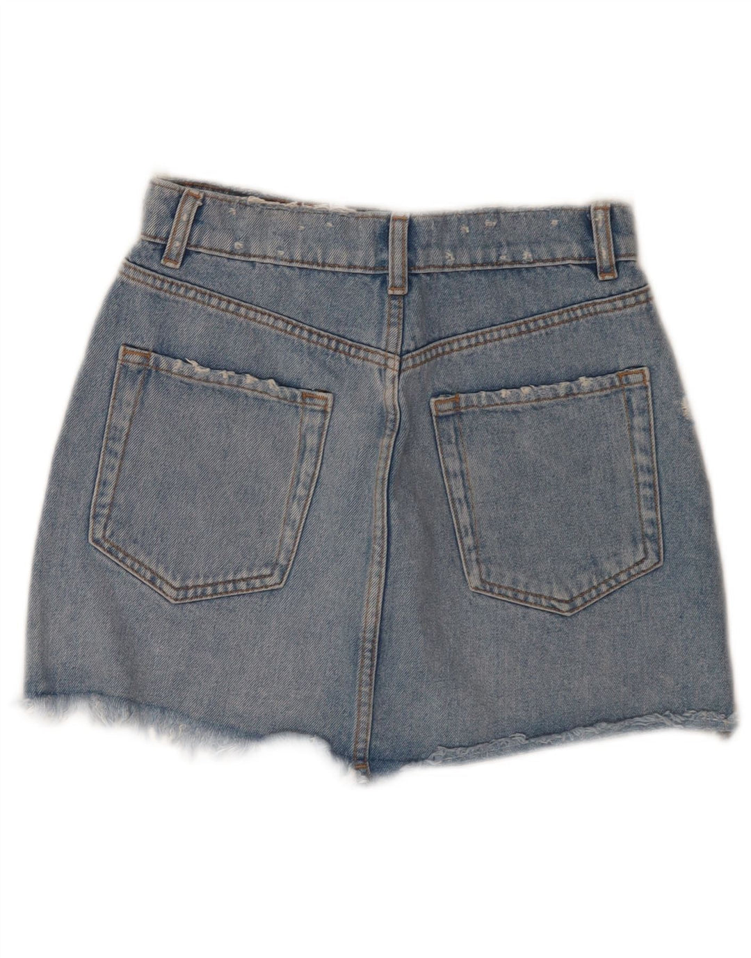 Zara Shorts jeans feminino desgastado pequeno W26 azul