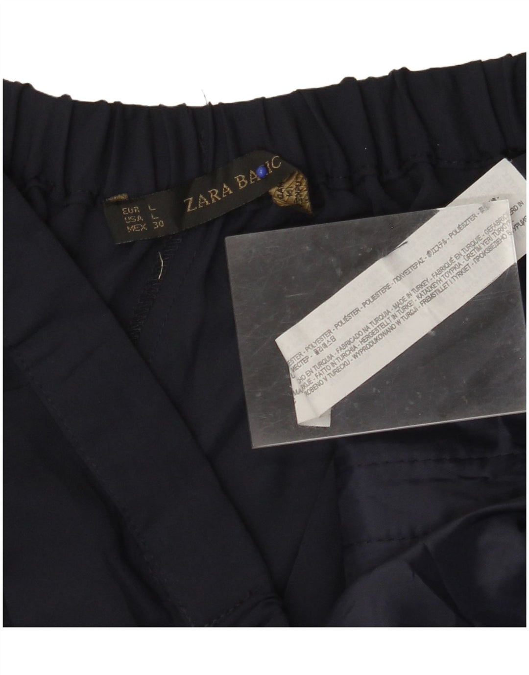 ZARA Calça feminina casual de perna larga grande W32 L31 azul marinho poliéster