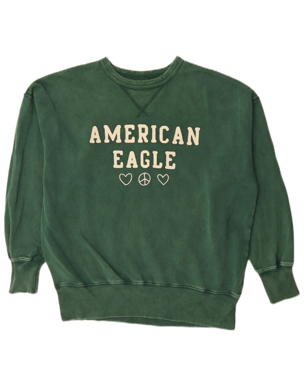 American Eagle Mens Graphic Loose Fit Moletom Jumper XS Algodão Verde