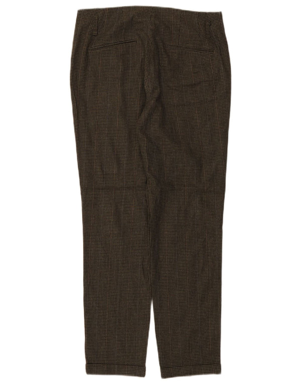 Calça feminina reta casual Zara XS W25 L27 verde houndstooth viscose