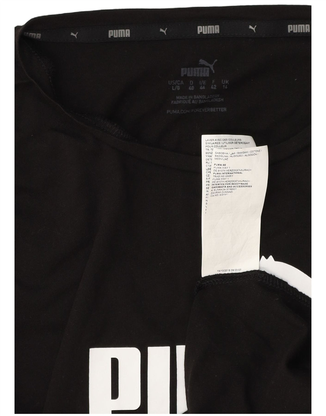 Camiseta feminina PUMA com estampa gráfica UK 14 grande algodão preto