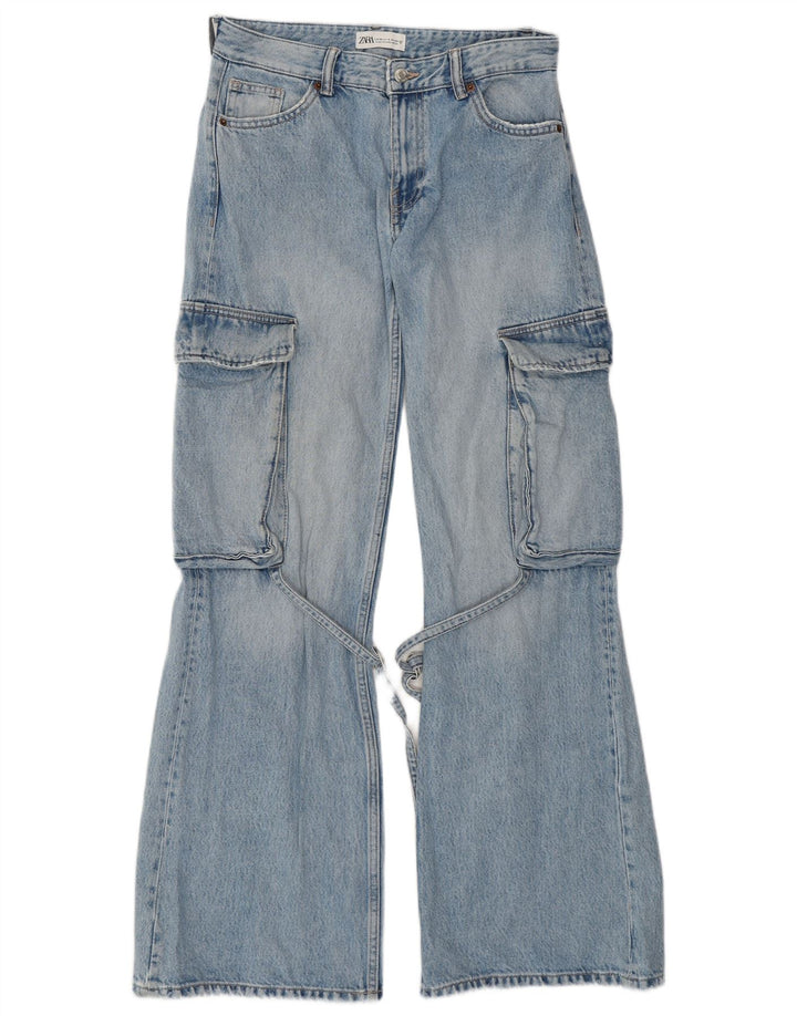 Calça jeans feminina ZARA Cargo Flared EU 36 XS W26 L32 Azul Algodão