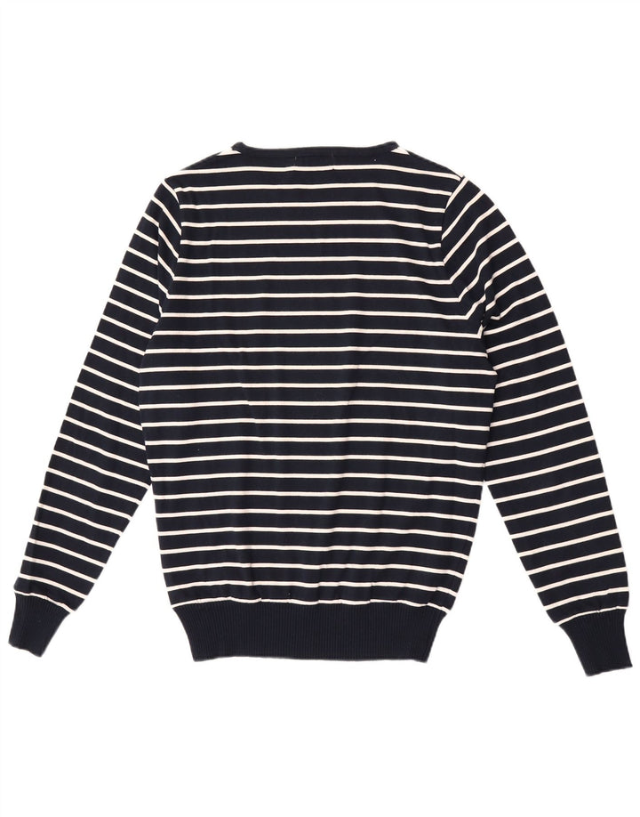 Zara Suéter masculino com gola redonda e algodão listrado azul marinho médio