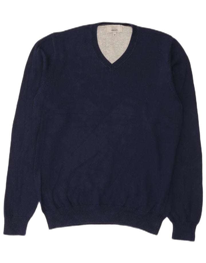 Suéter masculino Marks & Spencer regular fit com decote em V azul marinho médio