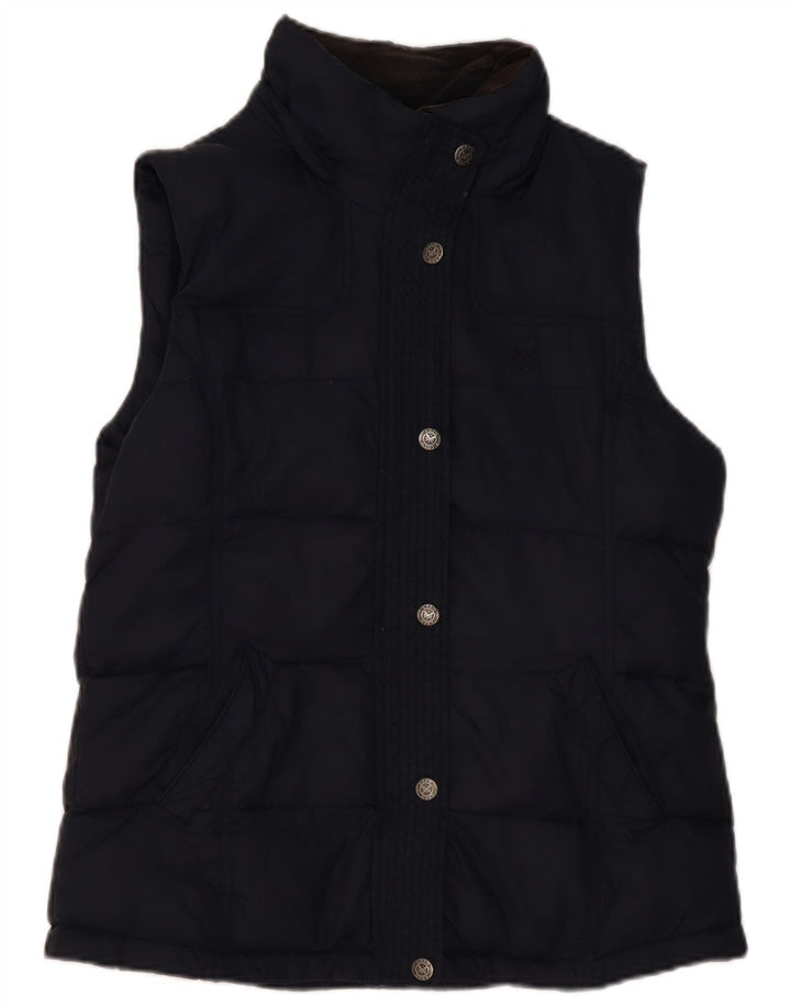 Colete acolchoado feminino Crew Clothing UK 12 poliéster azul marinho médio