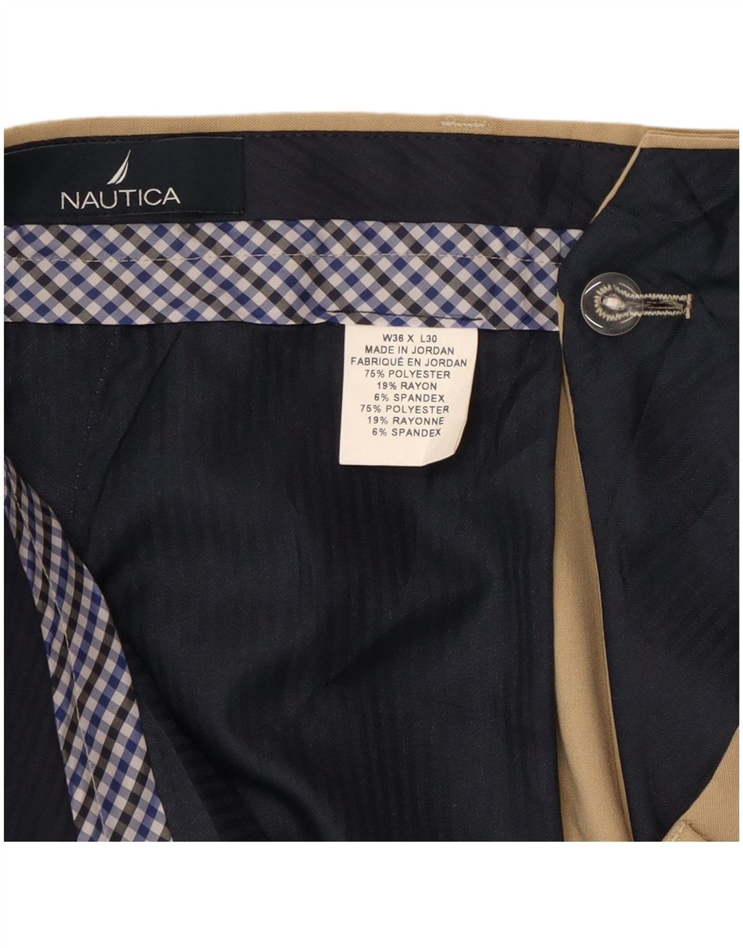 Calça masculina de terno reto Nautica W36 L30 poliéster bege