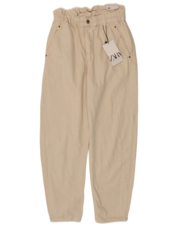 Zara Calça jeans feminina folgada solta e cônica EU 36 XS W26 L25 algodão branco