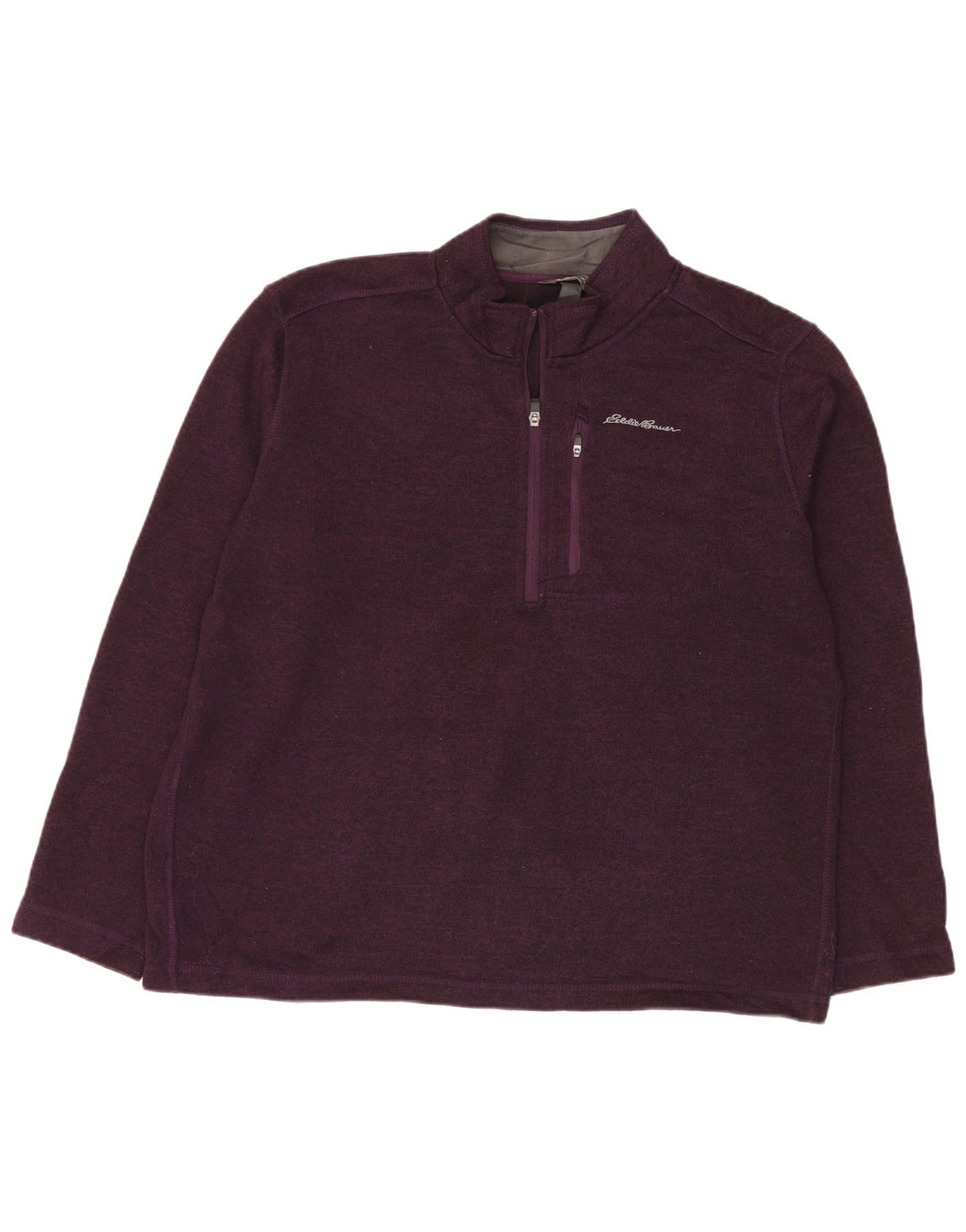 EDDIE BAUER Suéter masculino com zíper e gola XL em poliéster manchado roxo