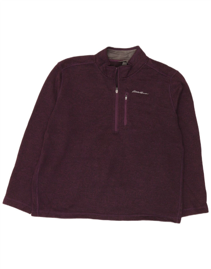 EDDIE BAUER Suéter masculino com zíper e gola XL em poliéster manchado roxo