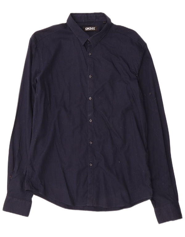 Camisa masculina Dkny grande algodão guingão azul marinho