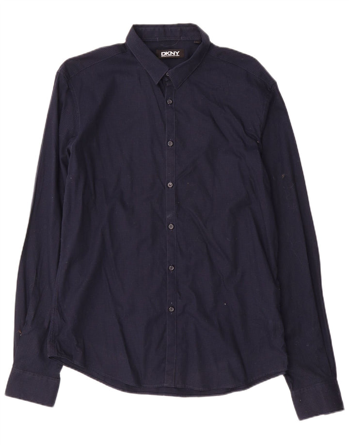 Camisa masculina Dkny grande algodão guingão azul marinho