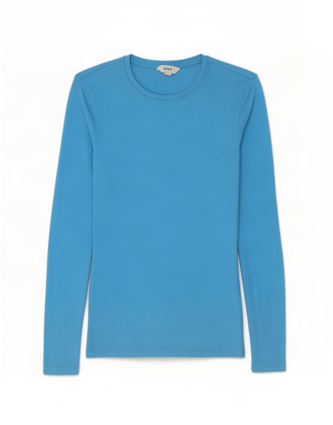 Top feminino Marks & Spencer manga comprida Reino Unido 10 algodão azul pequeno