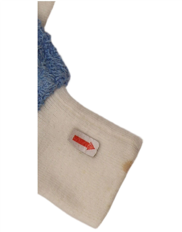 Suéter feminino VINTAGE com gola canoa Reino Unido 16 grande bloco colorido azul