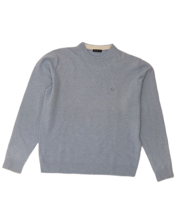 Suéter feminino Sergio Tacchini com gola redonda UK 18 XL lã de cordeiro azul