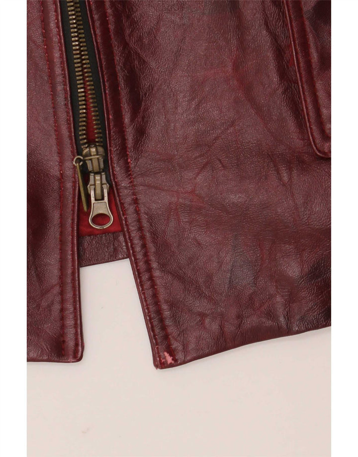 Jaqueta de couro feminina vintage Reino Unido 26 5XL Borgonha