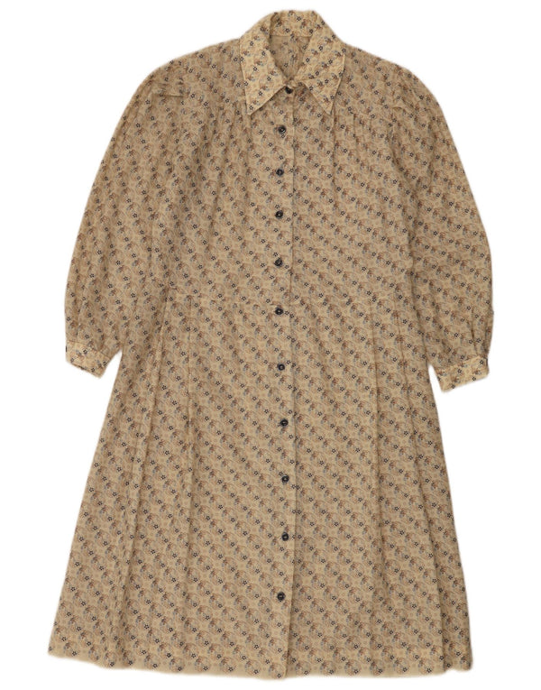 Vestido camisa feminino vintage UK 14 médio bege floral