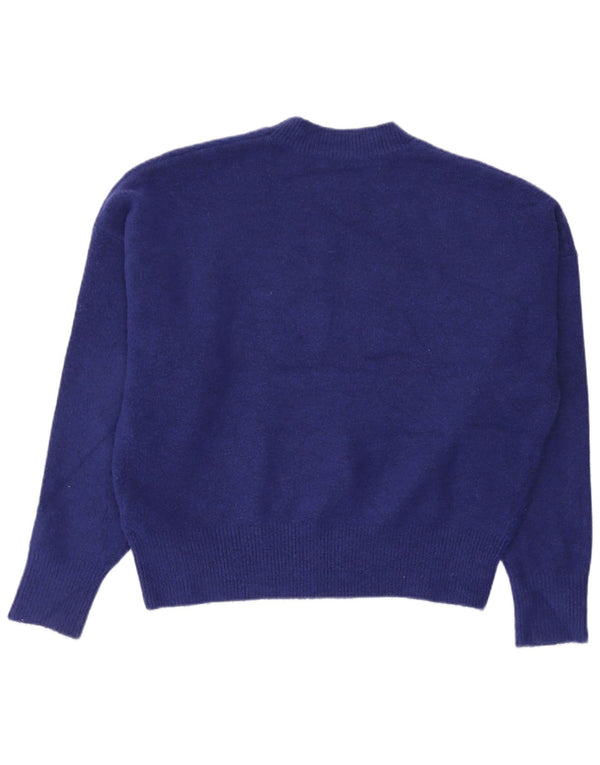 Zara Suéter feminino oversized com gola redonda Reino Unido 14 Acrílico azul médio