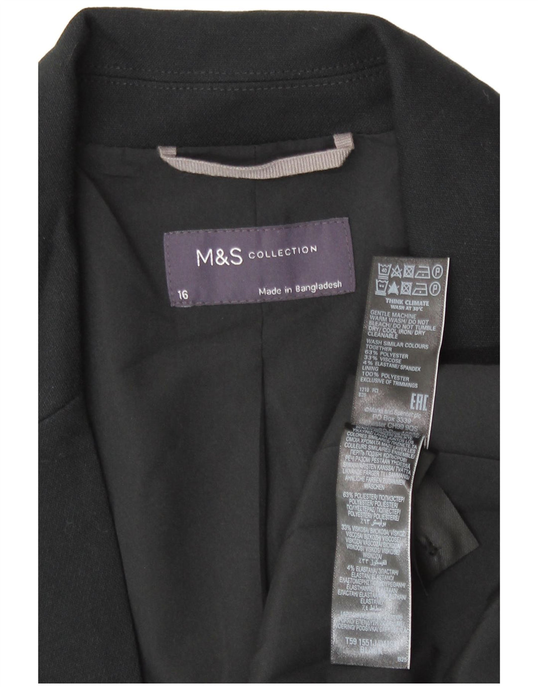 Jaqueta blazer feminina Marks & Spencer com 1 botão Reino Unido 16 grande poliéster preto