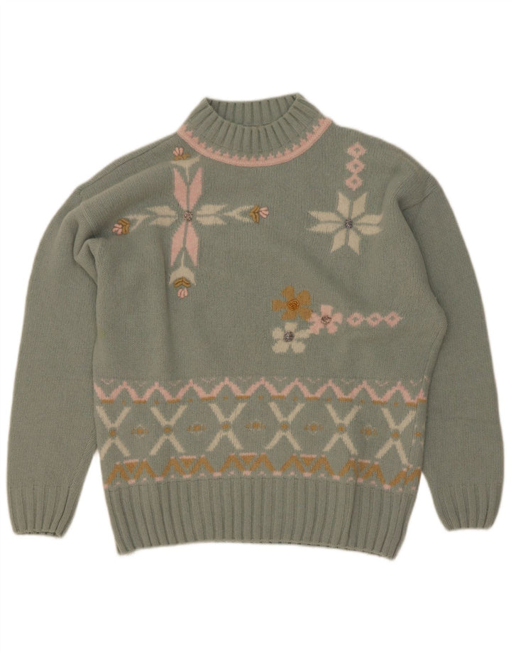 Suéter feminino Maximilian com gola tartaruga Reino Unido 14 médio verde Fair Isle