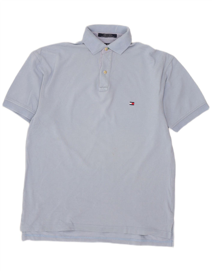Camisa polo masculina Tommy Hilfiger pequena azul algodão