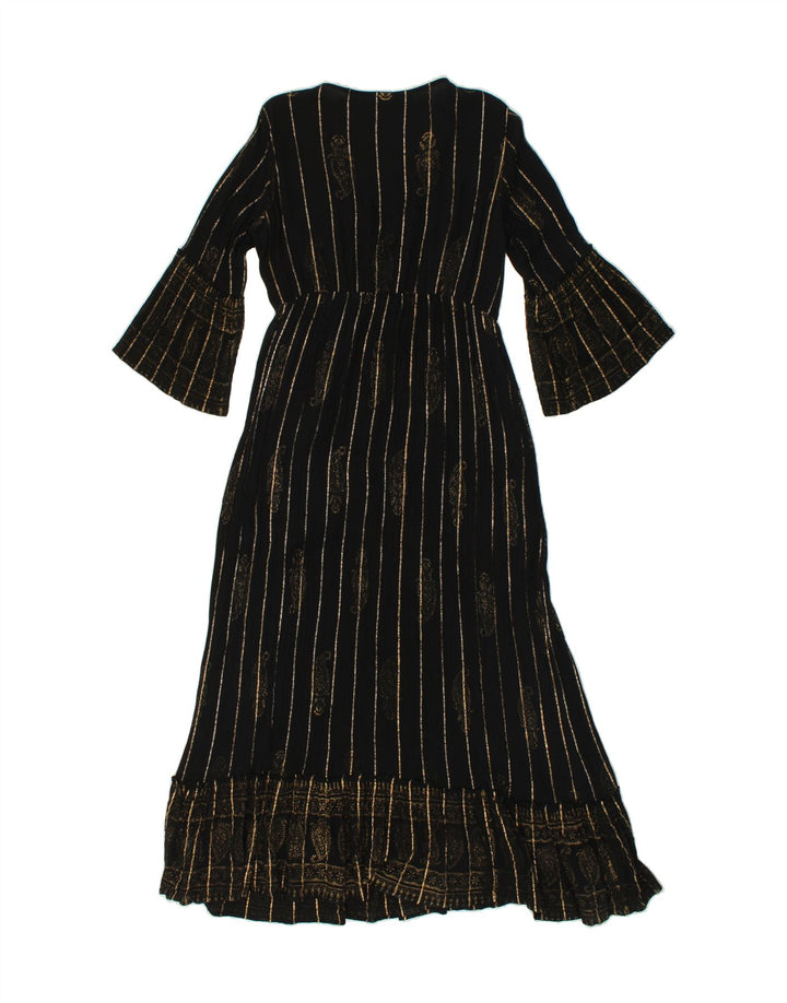 Vestido maxi feminino VINTAGE manga 3/4 tamanho único listrado preto