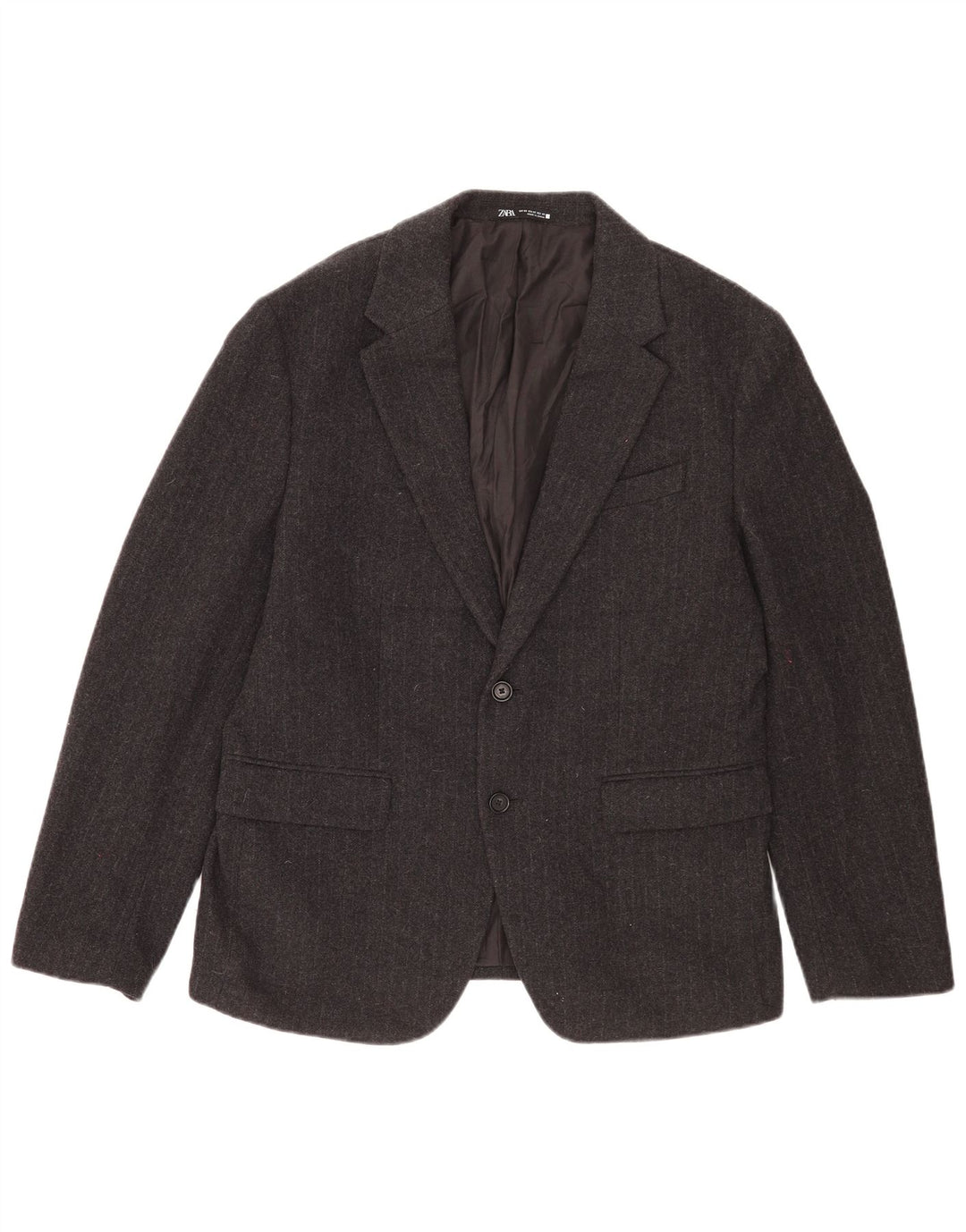 Jaqueta blazer masculina Zara com 2 botões EU 52 lã listrada cinza grande
