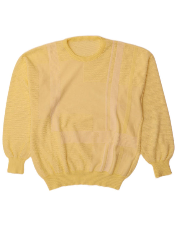 Suéter vintage masculino com gola redonda, grande bloco colorido amarelo