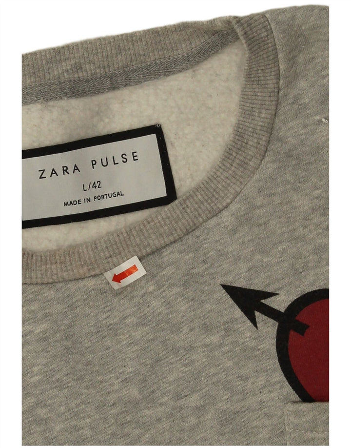 Zara moletom masculino jumper grande cinza manchado coração
