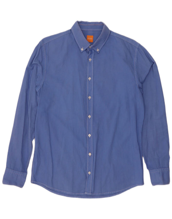 Camisa Slim Fit Masculina Hugo Boss Grande Algodão Azul