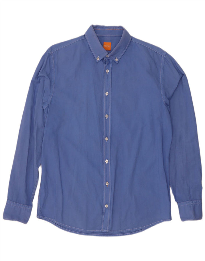 Camisa Slim Fit Masculina Hugo Boss Grande Algodão Azul