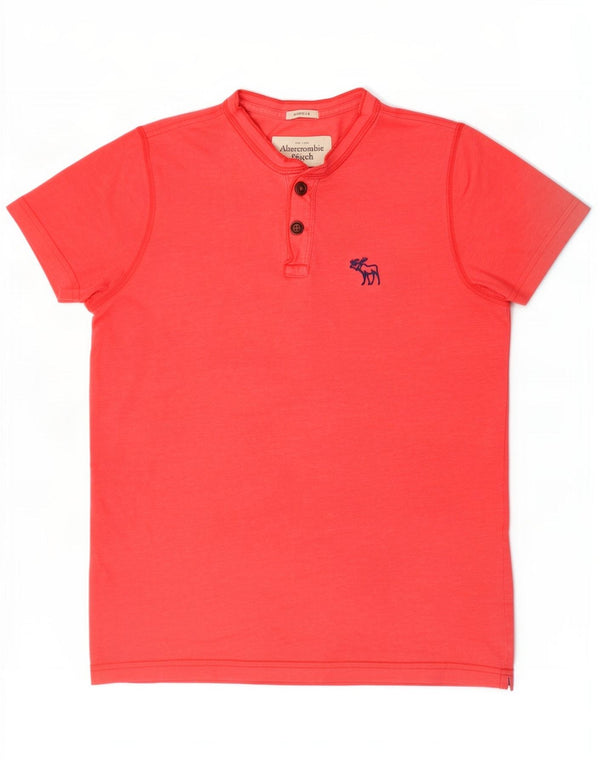 Camisa polo masculina Abercrombie & Fitch de algodão vermelho pequeno