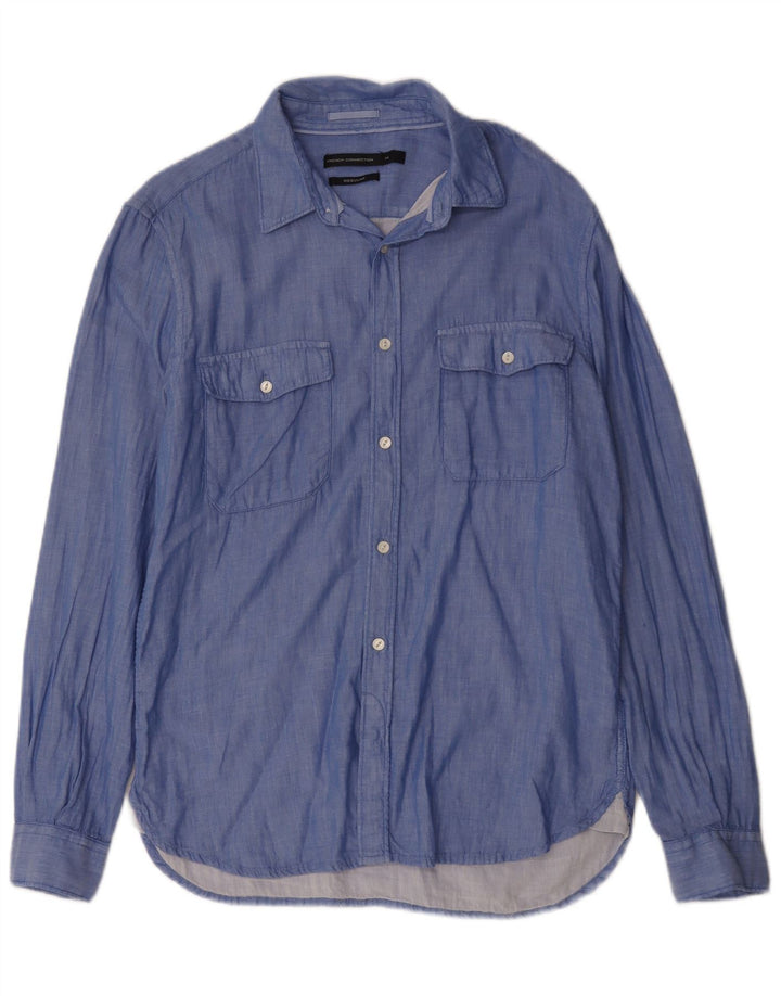 Camisa masculina French Connection Regular Fit Regular Algodão Azul Médio