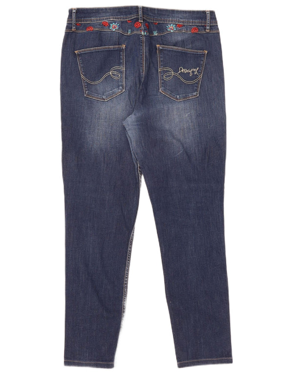 Desigual Jeans Slim Feminino W34 L28 Azul Floral Algodão