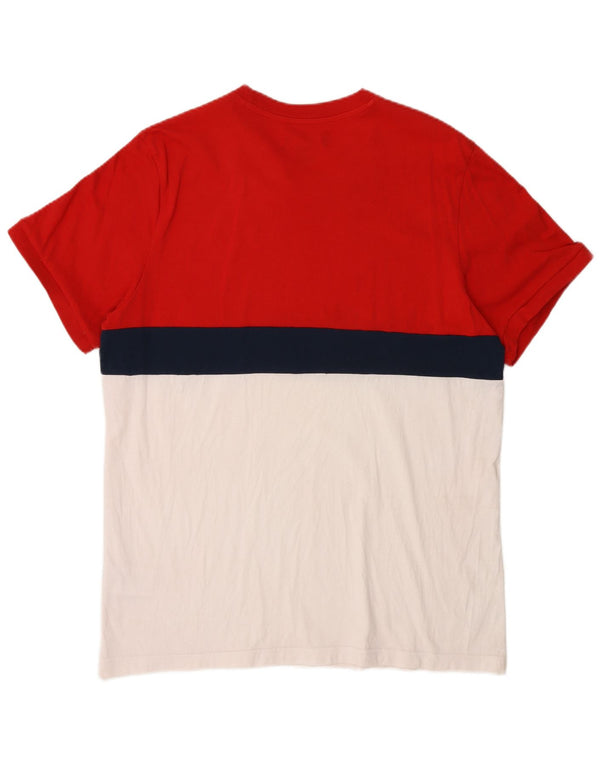 Adidas Mens T-Shirt Top Grande Algodão Colorblock Vermelho