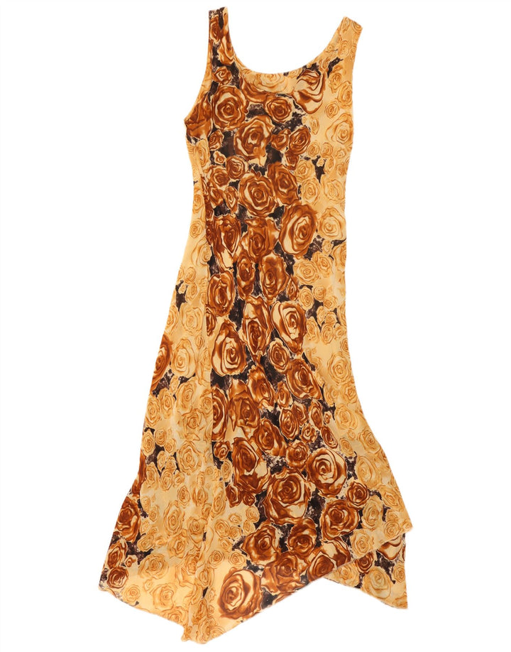 Vestido feminino vintage sem mangas assimétrico IT 44 médio marrom floral