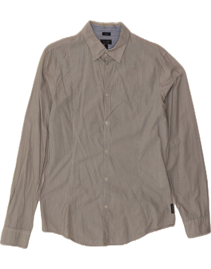 ARMANI JEANS Mens Fitted Shirt Large Grey Pinstripe Cotton Vintage Armani Jeans and Second-Hand Armani Jeans from Messina Hembry 