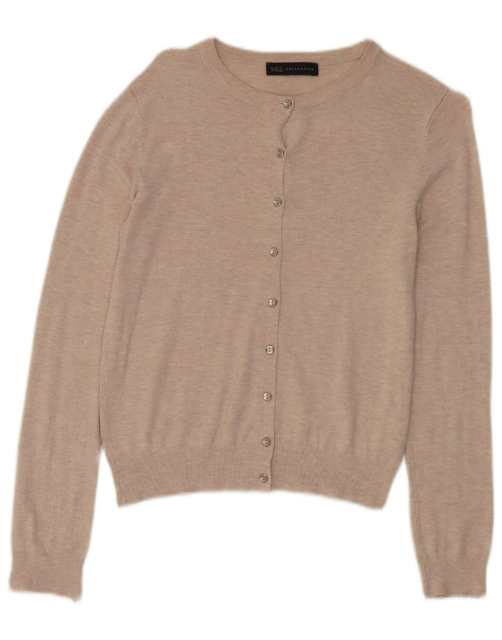 Suéter cardigã feminino Marks & Spencer UK 10 pequeno bege viscose
