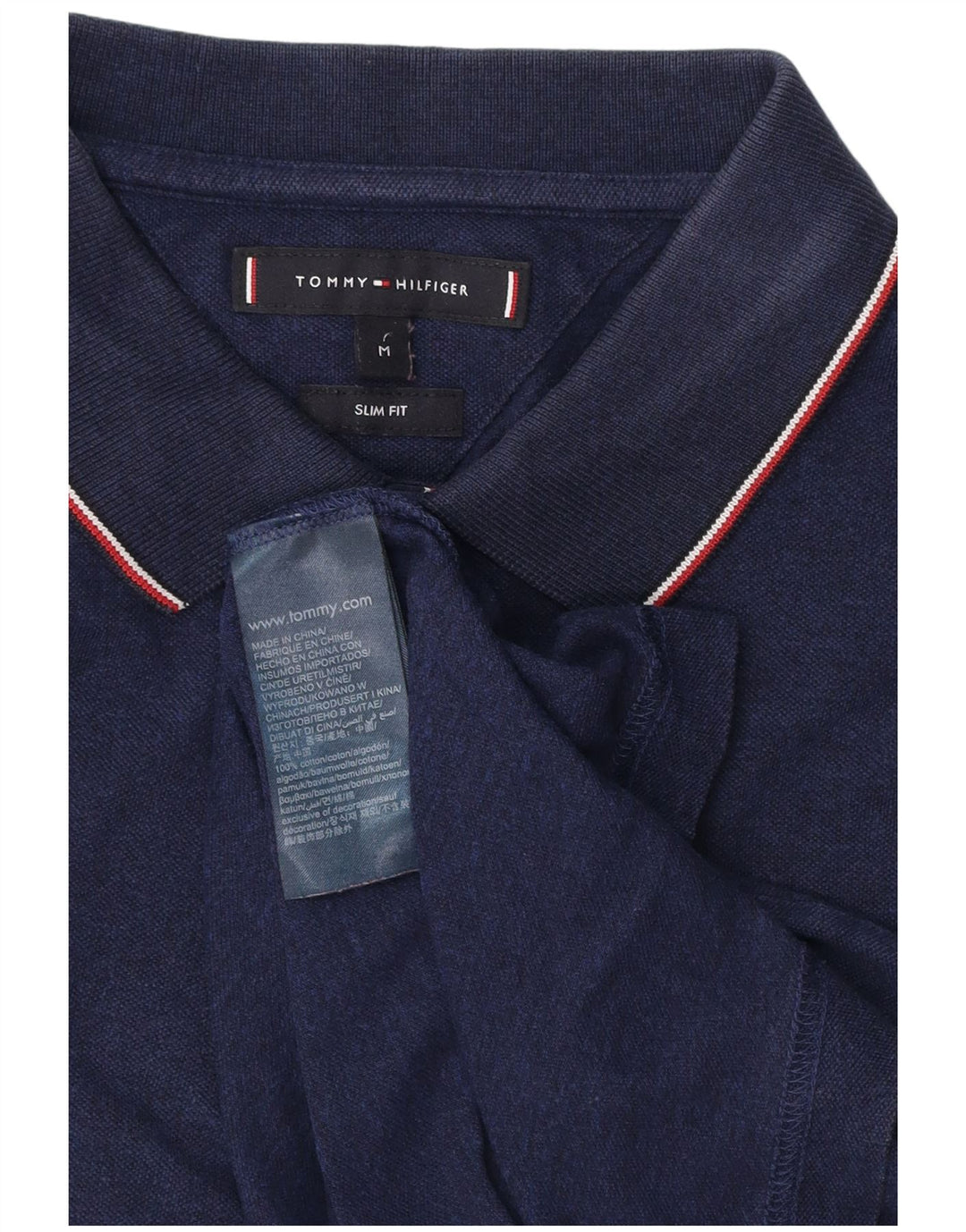 Camisa polo masculina TOMMY HILFIGER Slim Fit médio algodão azul marinho