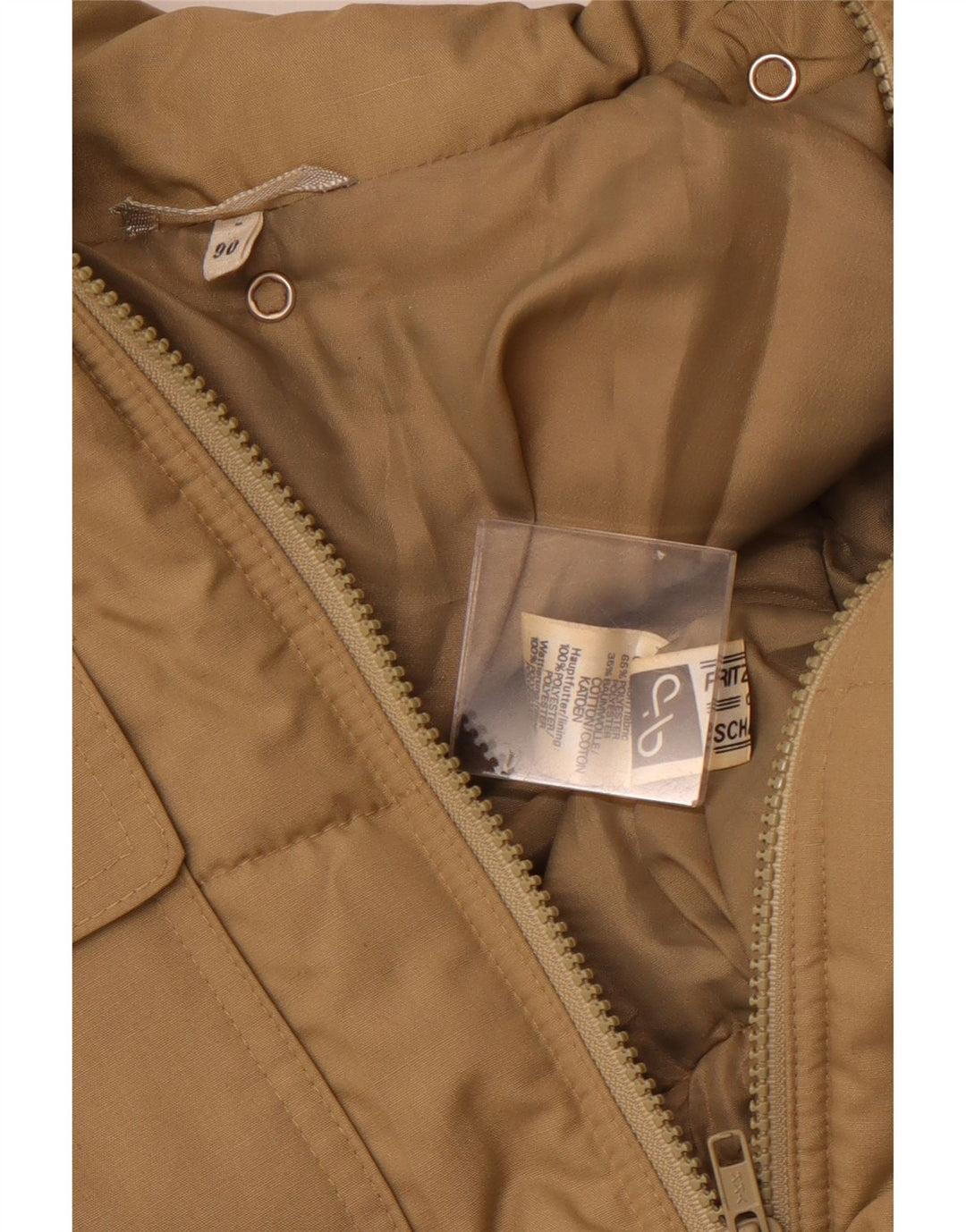 Casaco acolchoado masculino vintage UK 36 poliéster bege pequeno