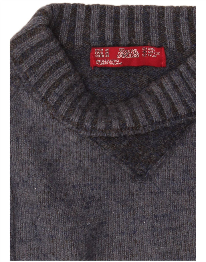 Suéter masculino Zara com gola redonda e lã colorblock cinza médio