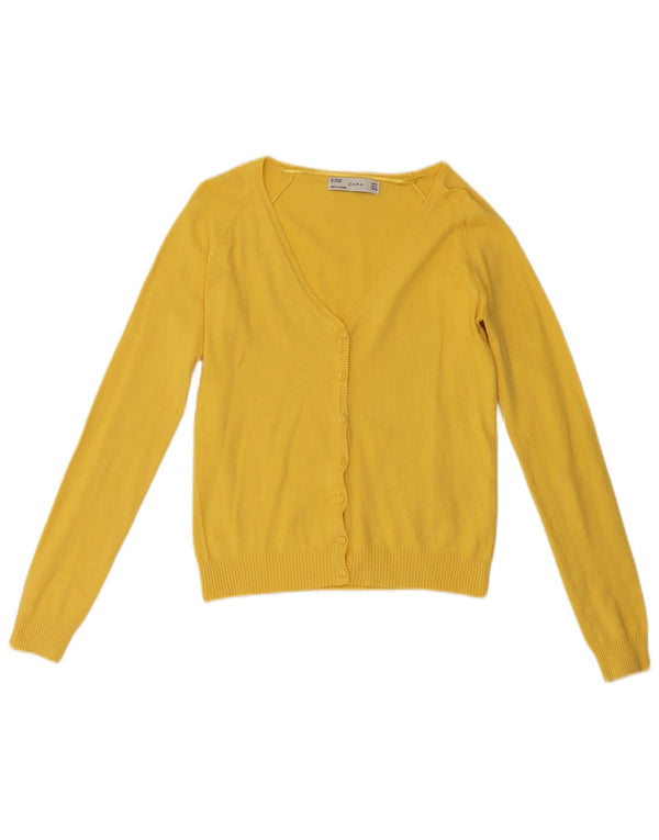 Suéter cardigã feminino Zara UK 10 pequeno algodão amarelo