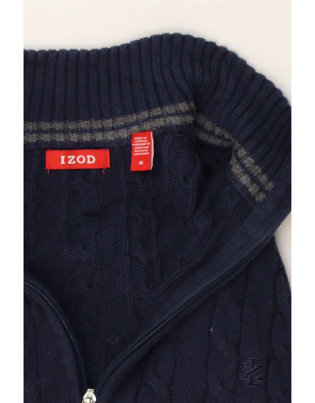 Suéter masculino Izod com zíper e gola alta de algodão azul marinho médio