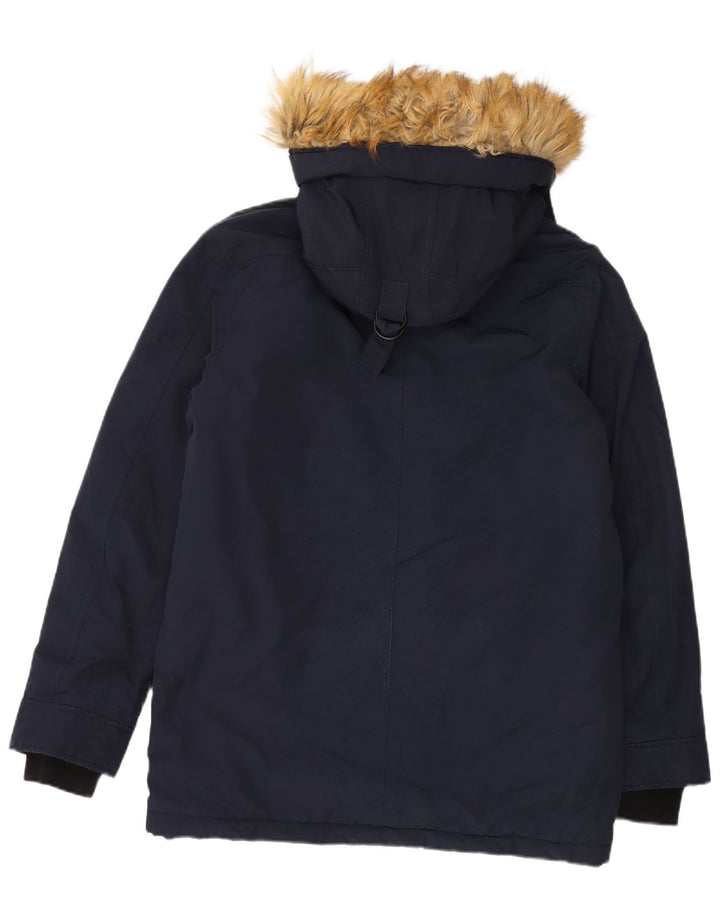 Jaqueta Parka masculina com capuz ZARA Reino Unido 40 grande poliéster azul marinho