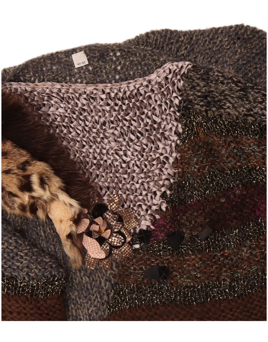 Suéter feminino VINTAGE com gola canoa EU 40/42 bloco de cores cinza médio